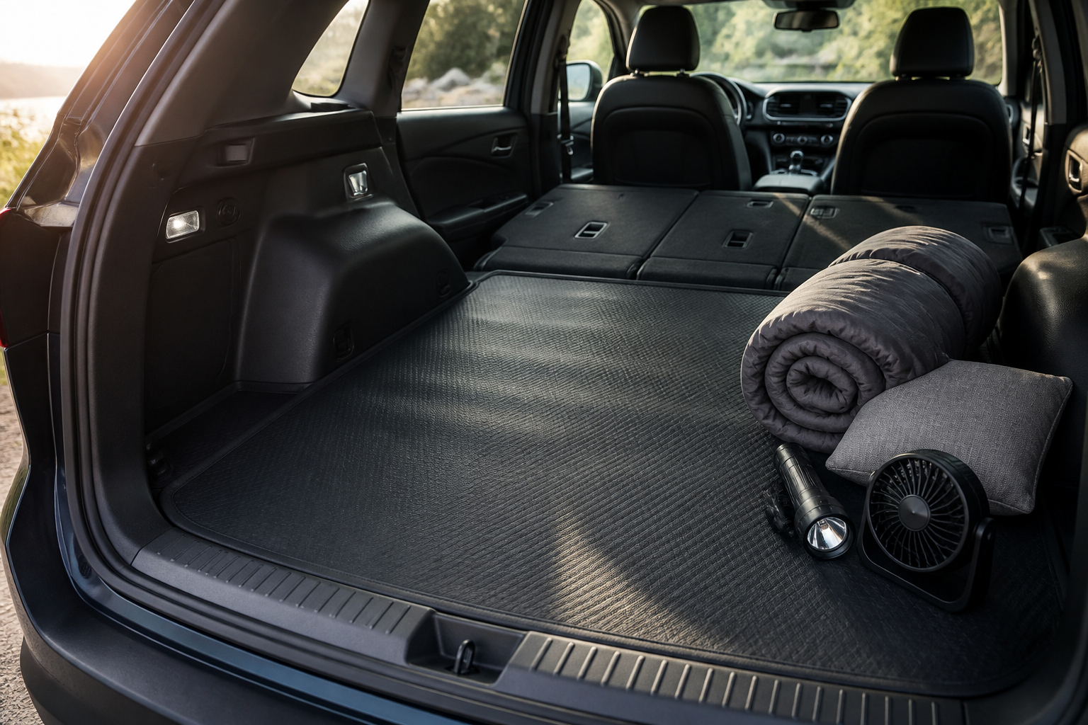 Vorbereitung eines SUVs zum Schlafen mit trockener Unterlage