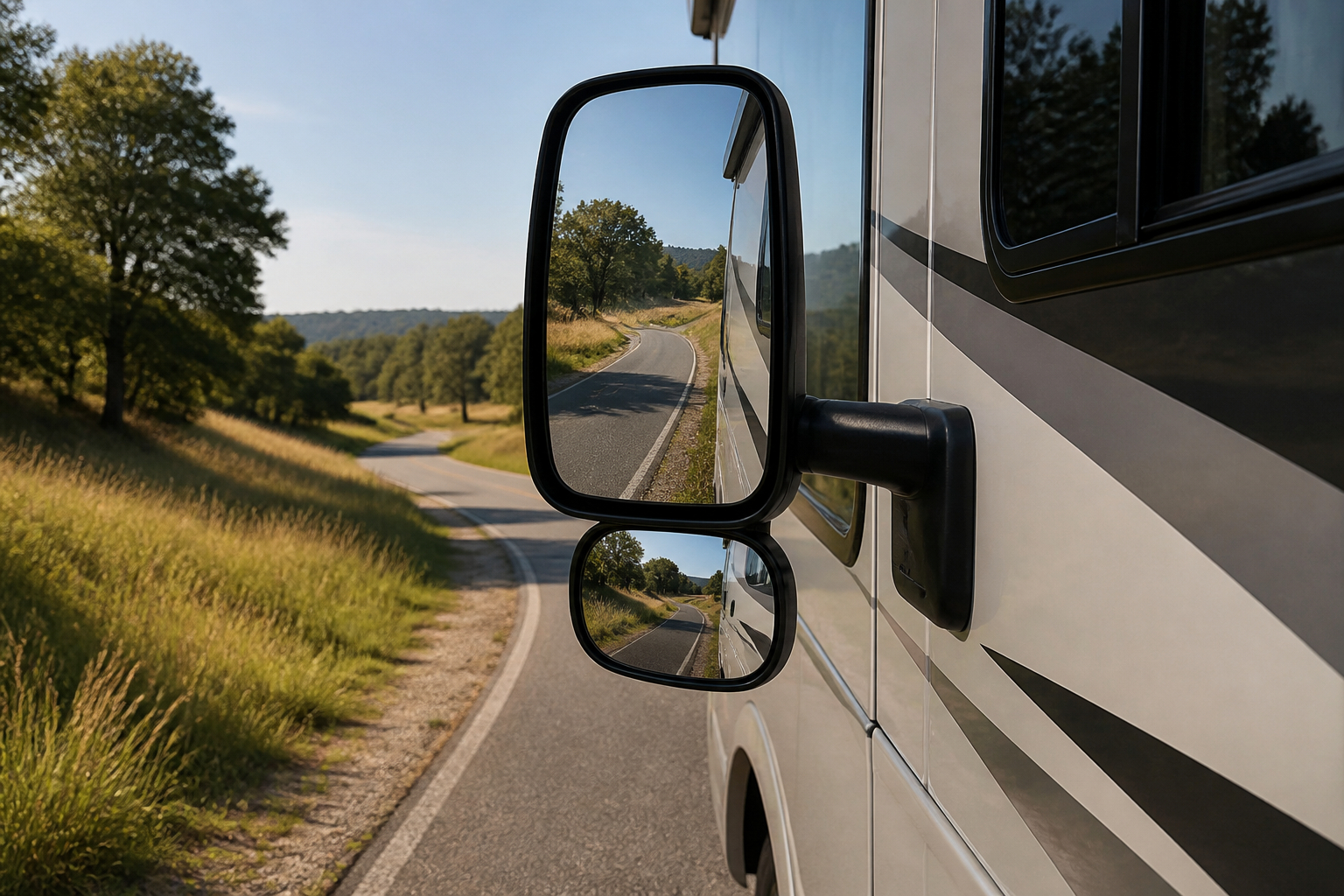 Weitwinkelspiegel am Wohnmobil zur besseren Sicht beim Spurwechsel